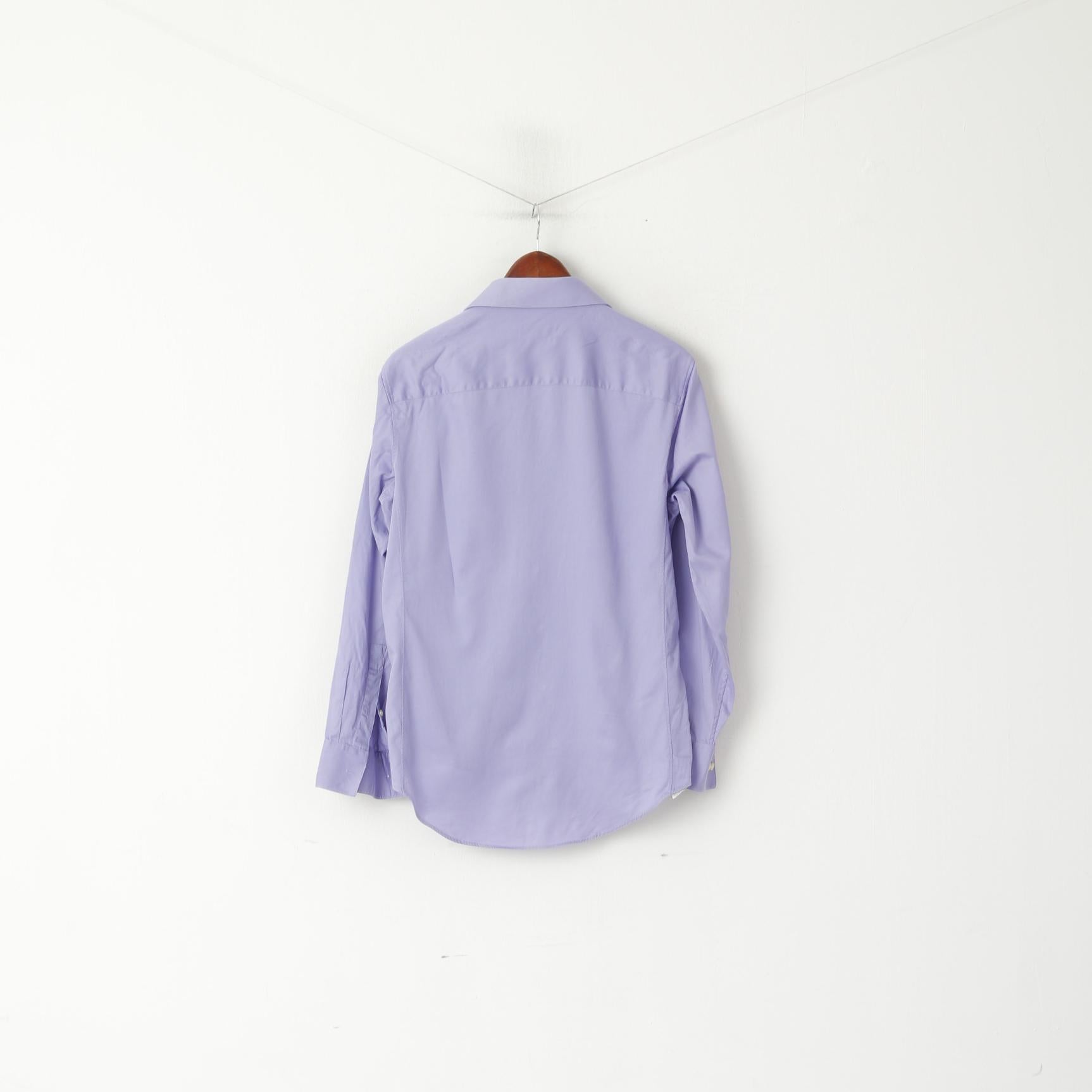 Calvin Klein Men 15.5 32/33 M Casual Shirt Purple Cotton Slim Fit Stretch Long Sleeve Top