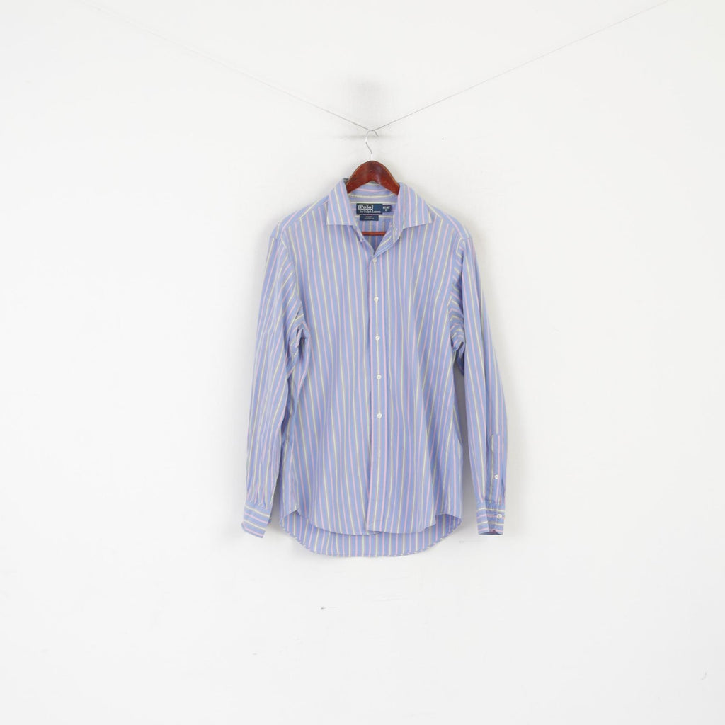 Polo di Ralph Lauren Camicia casual da uomo L Blu Rosa a righe in cotone Regent Custom Fit Top