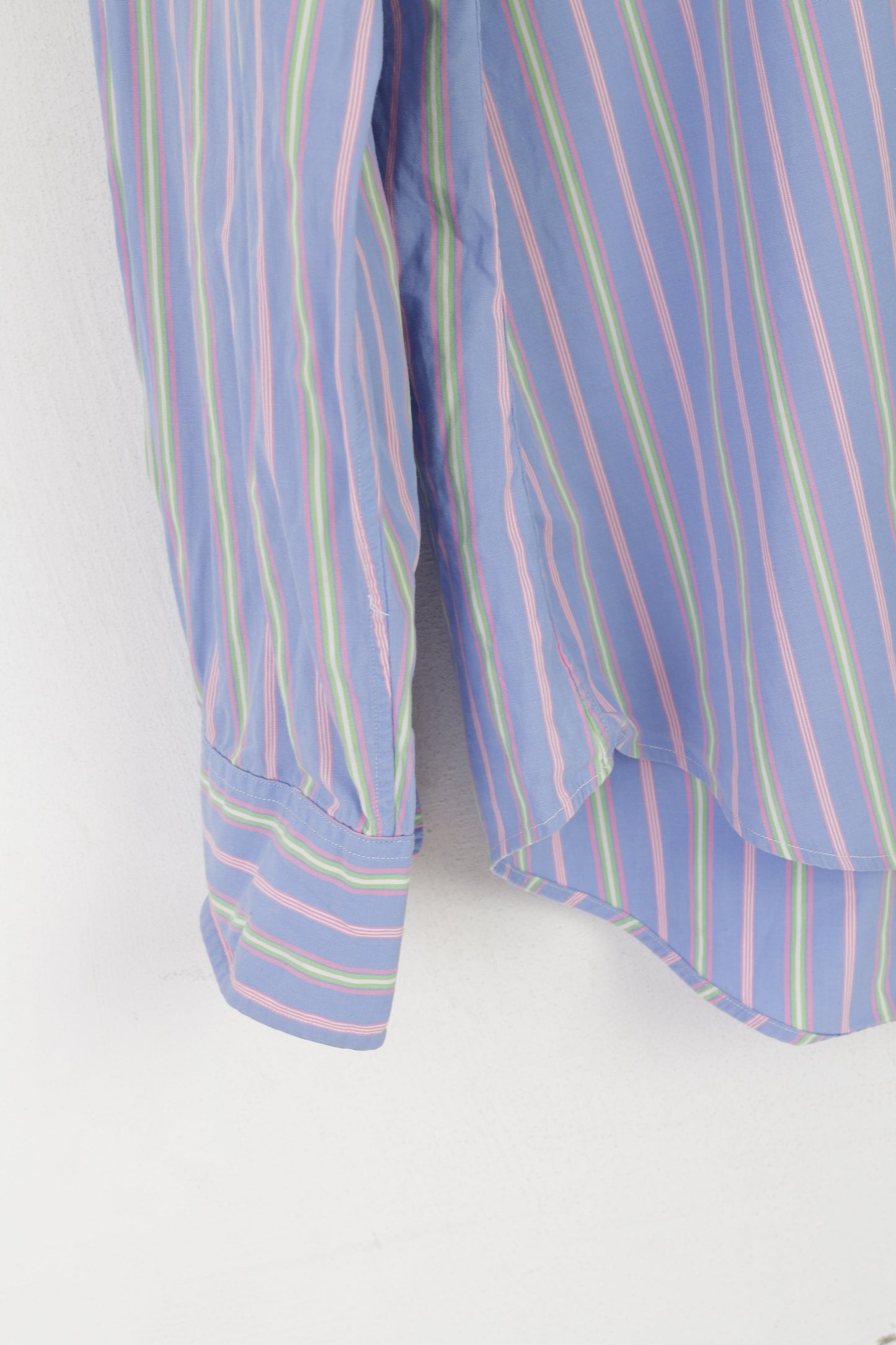 Polo di Ralph Lauren Camicia casual da uomo L Blu Rosa a righe in cotone Regent Custom Fit Top
