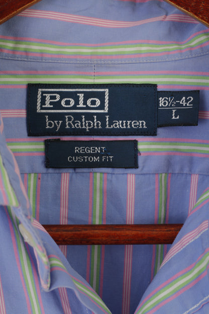 Polo by Ralph Lauren Hommes L Chemise décontractée Bleu Rose Rayé Coton Regent Custom Fit Top