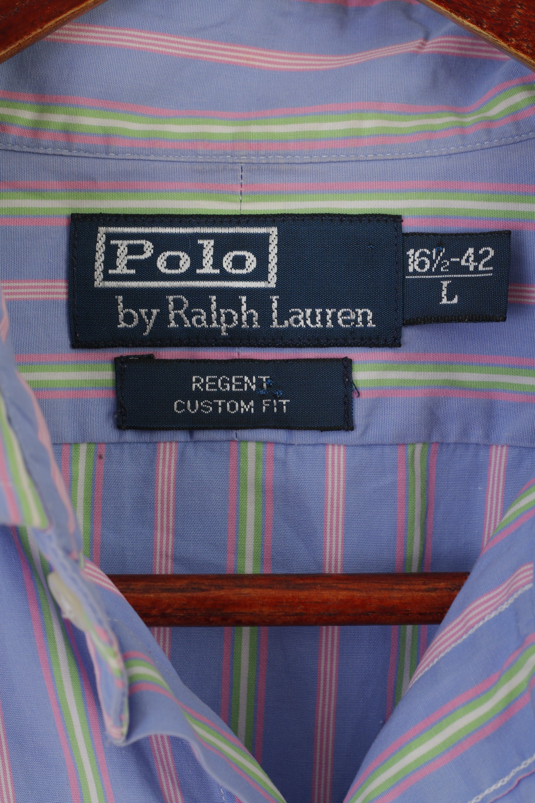 Polo di Ralph Lauren Camicia casual da uomo L Blu Rosa a righe in cotone Regent Custom Fit Top