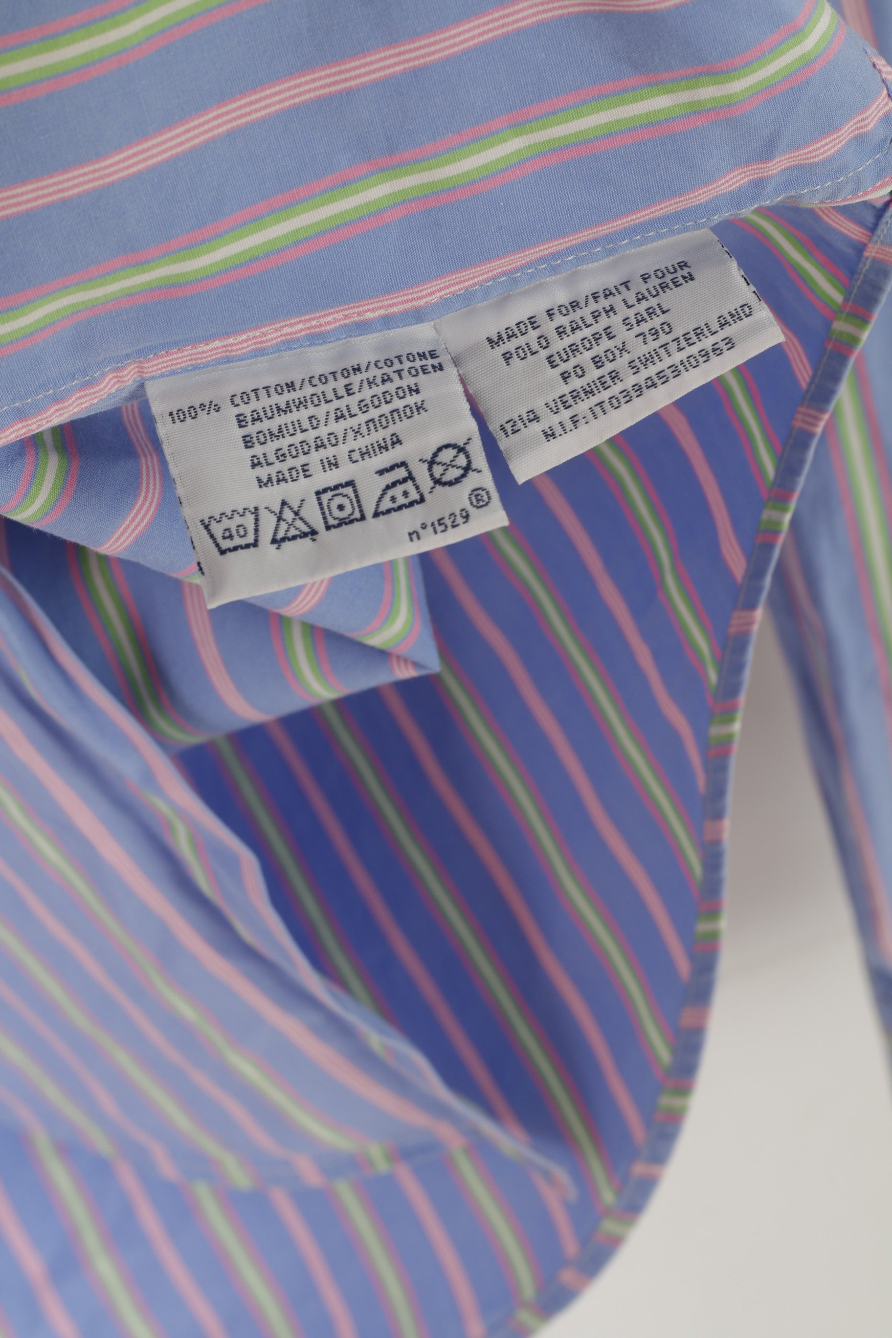 Polo di Ralph Lauren Camicia casual da uomo L Blu Rosa a righe in cotone Regent Custom Fit Top