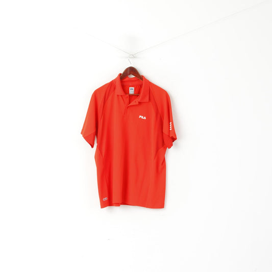 Fila Homme XL Polo Rouge Fluo Brillant Vintage Sportswear Logo Sport Top