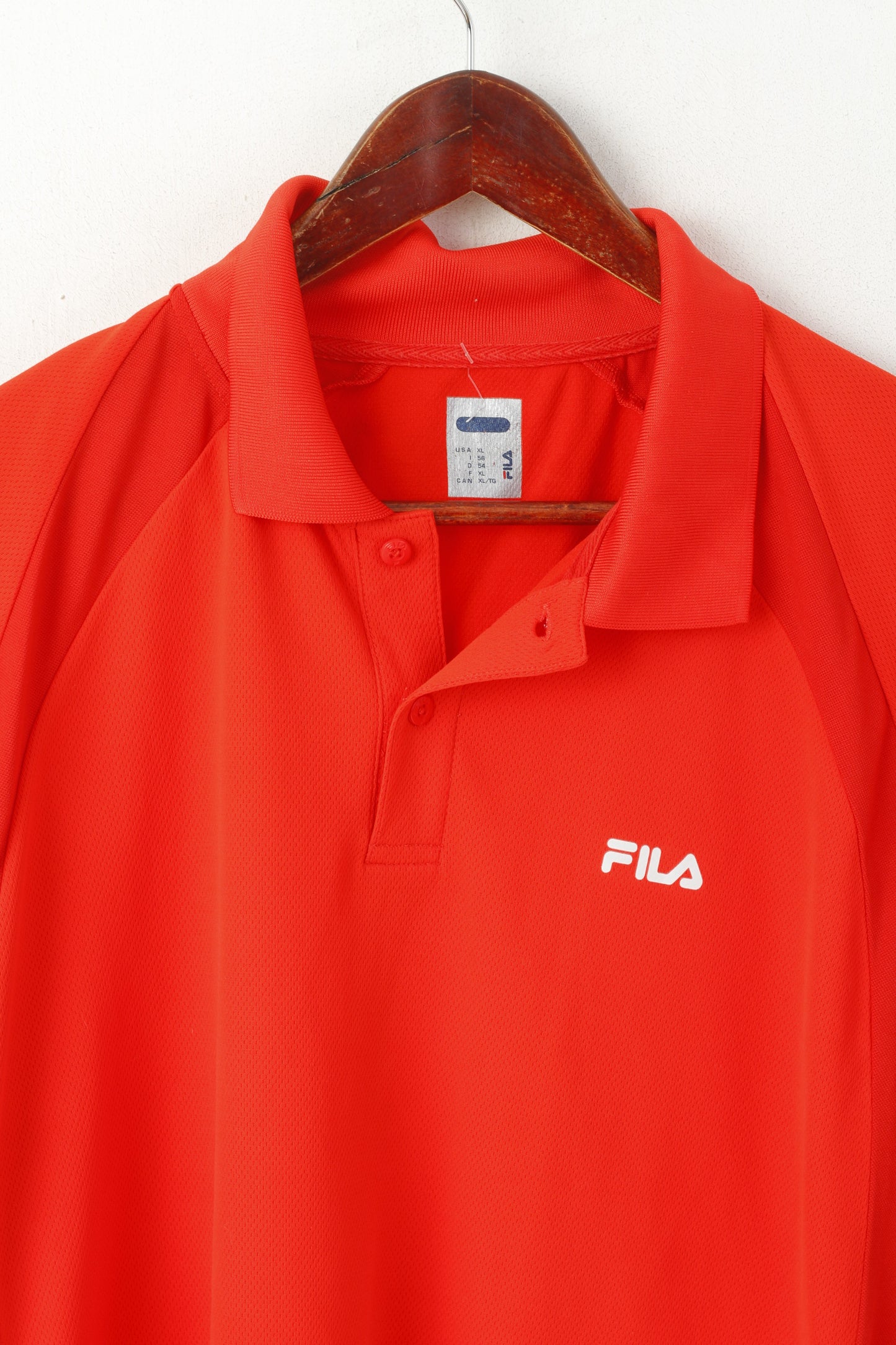 Fila Men XL Polo Shirt Neon Red Shiny Vintage Sportswear Logo Sport Top