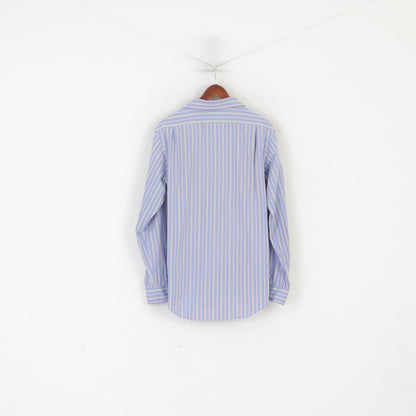 Polo by Ralph Lauren Men L Casual Shirt Blue Pink Striped Cotton Regent Custom Fit Top