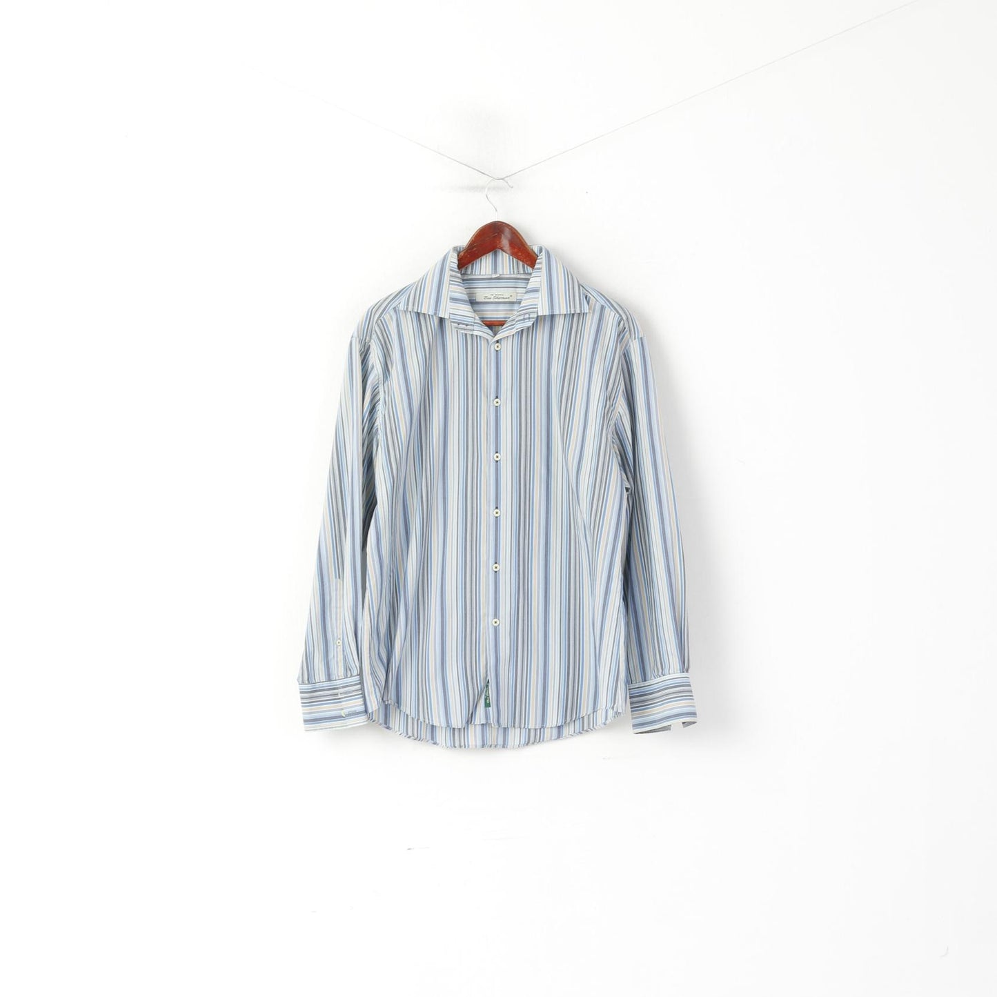 Ben Sherman Men L Casual Shirt Blue Striped Cotton Long Sleeve Top