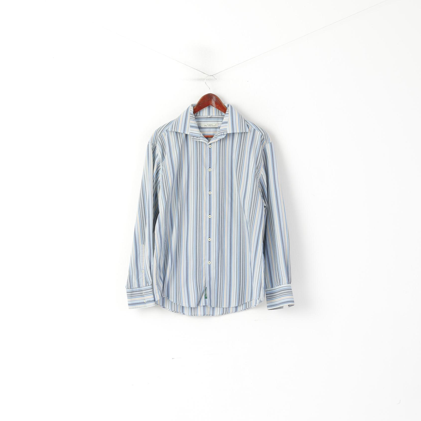 Camicia casual da uomo Ben Sherman L. Top a maniche lunghe in cotone a righe blu