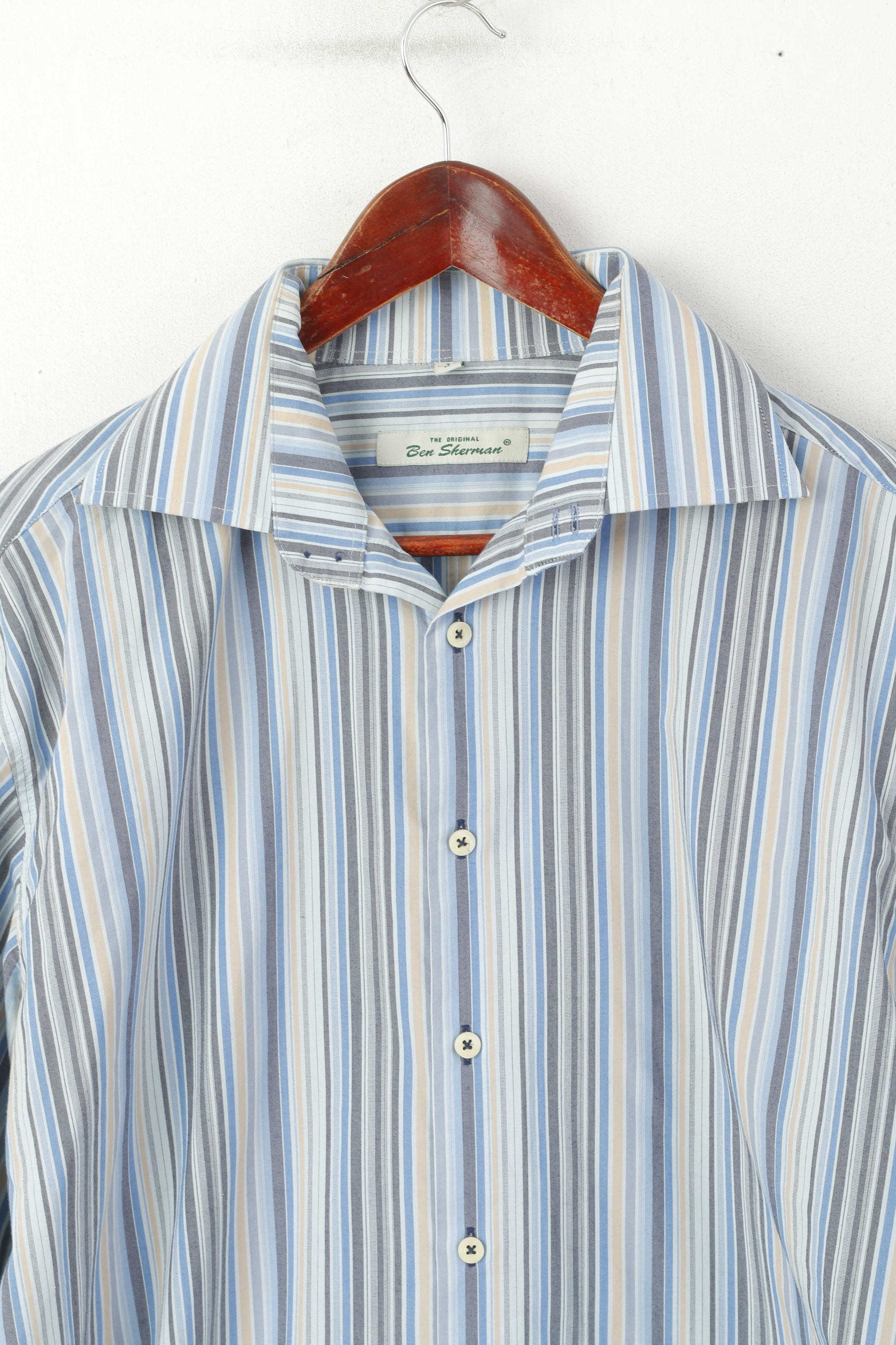Camicia casual da uomo Ben Sherman L. Top a maniche lunghe in cotone a righe blu