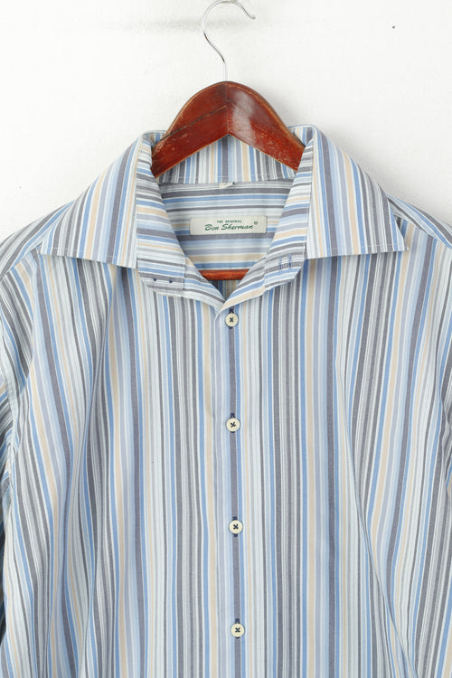 Ben Sherman Hommes L Chemise décontractée Bleu Rayé Coton Haut à manches longues