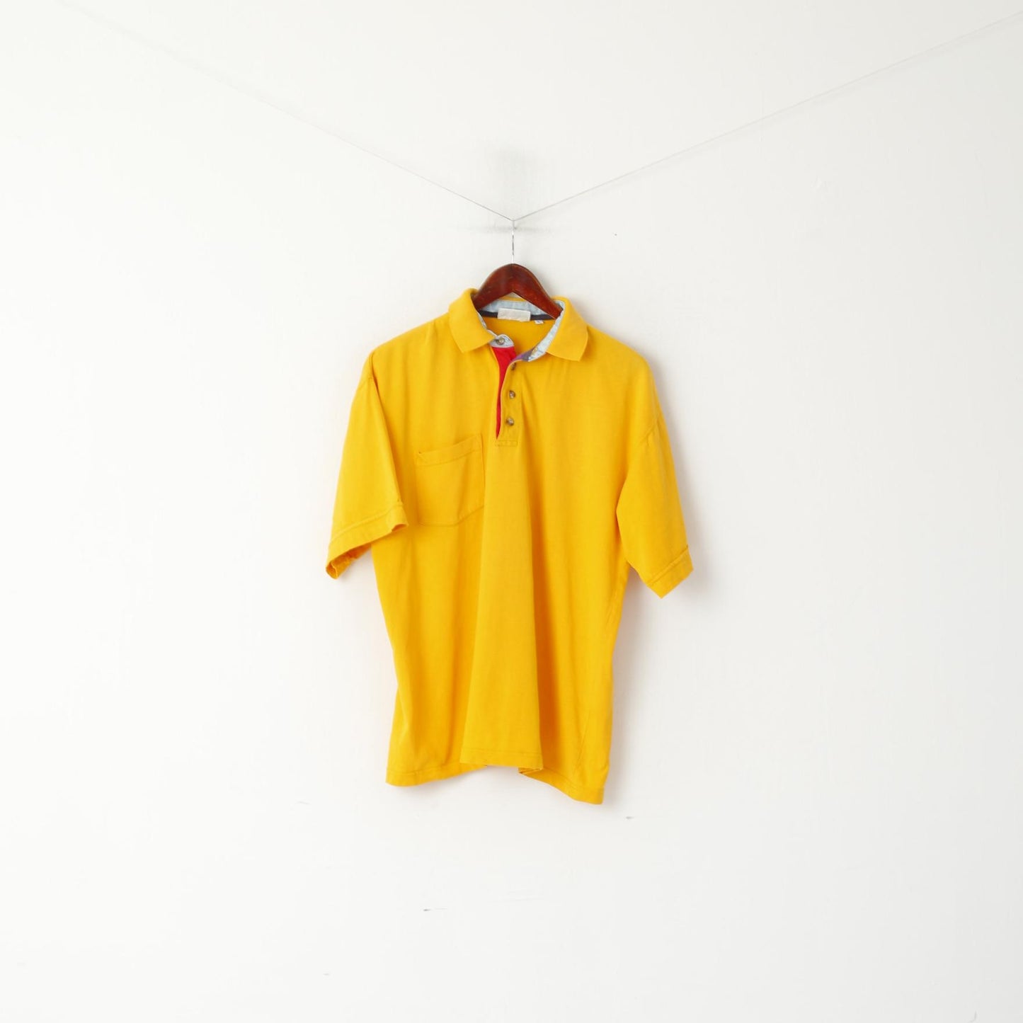 Galvin Green Men L Polo Shirt Yellow Cotton Vintage Wide Cut Golf Sportswear Top