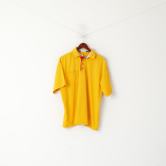 Galvin Green Men L Polo Shirt Yellow Cotton Vintage Wide Cut Golf Sportswear Top