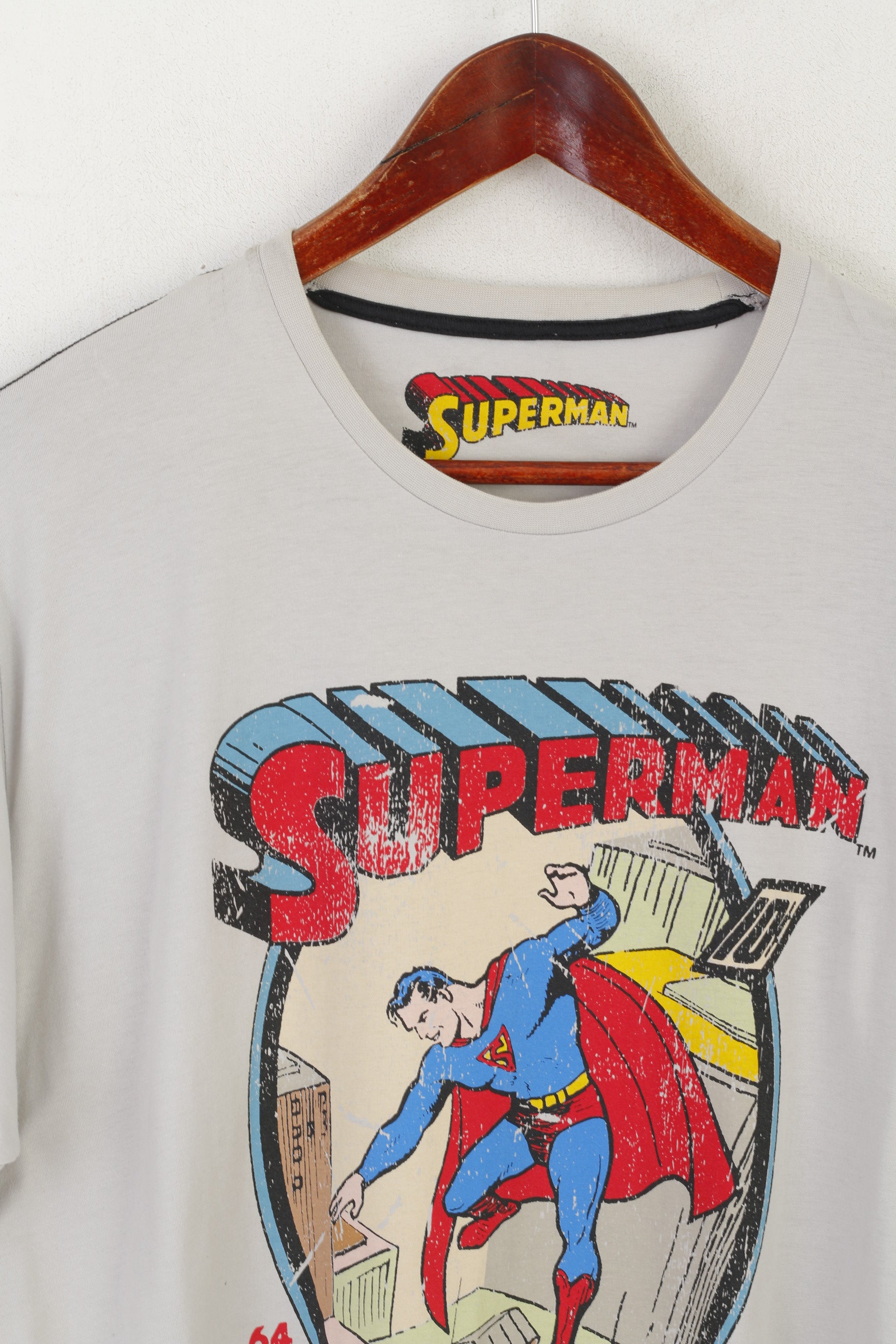 Marks &amp; Spencer DC Comics Hommes M Chemise Gris Coton Superman Vintage Top