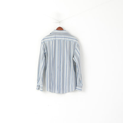 Ben Sherman Men L Casual Shirt Blue Striped Cotton Long Sleeve Top