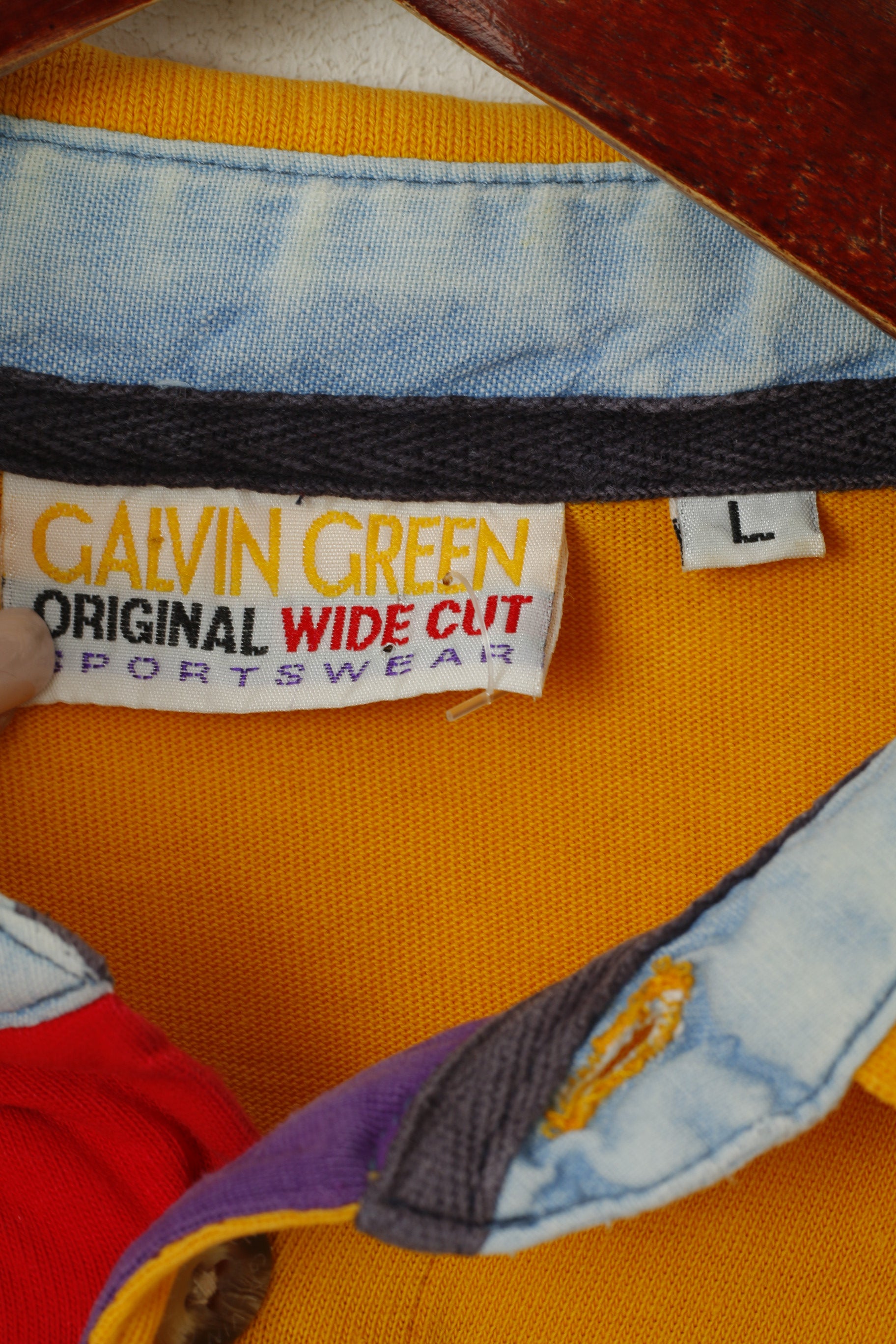 Polo Galvin Green da uomo L. Top sportivo da golf dal taglio ampio vintage in cotone giallo