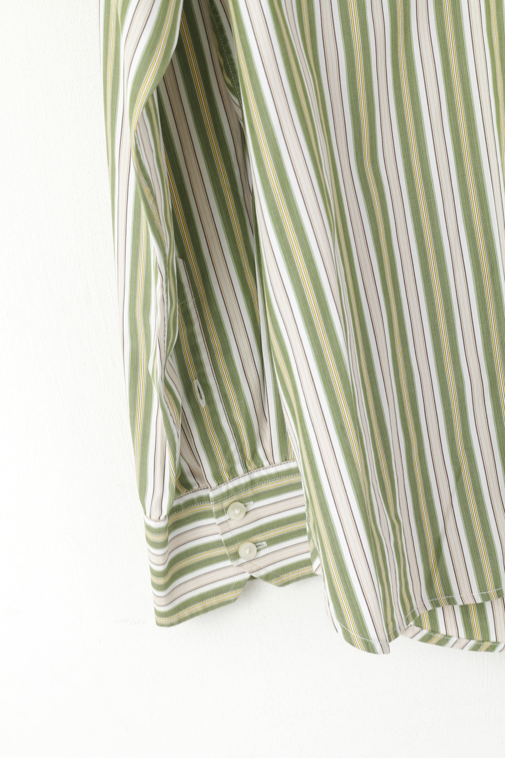 Tommy Hilfiger Men XL Casual Shirt Green Striped Cotton Long Sleeve Pocket Top