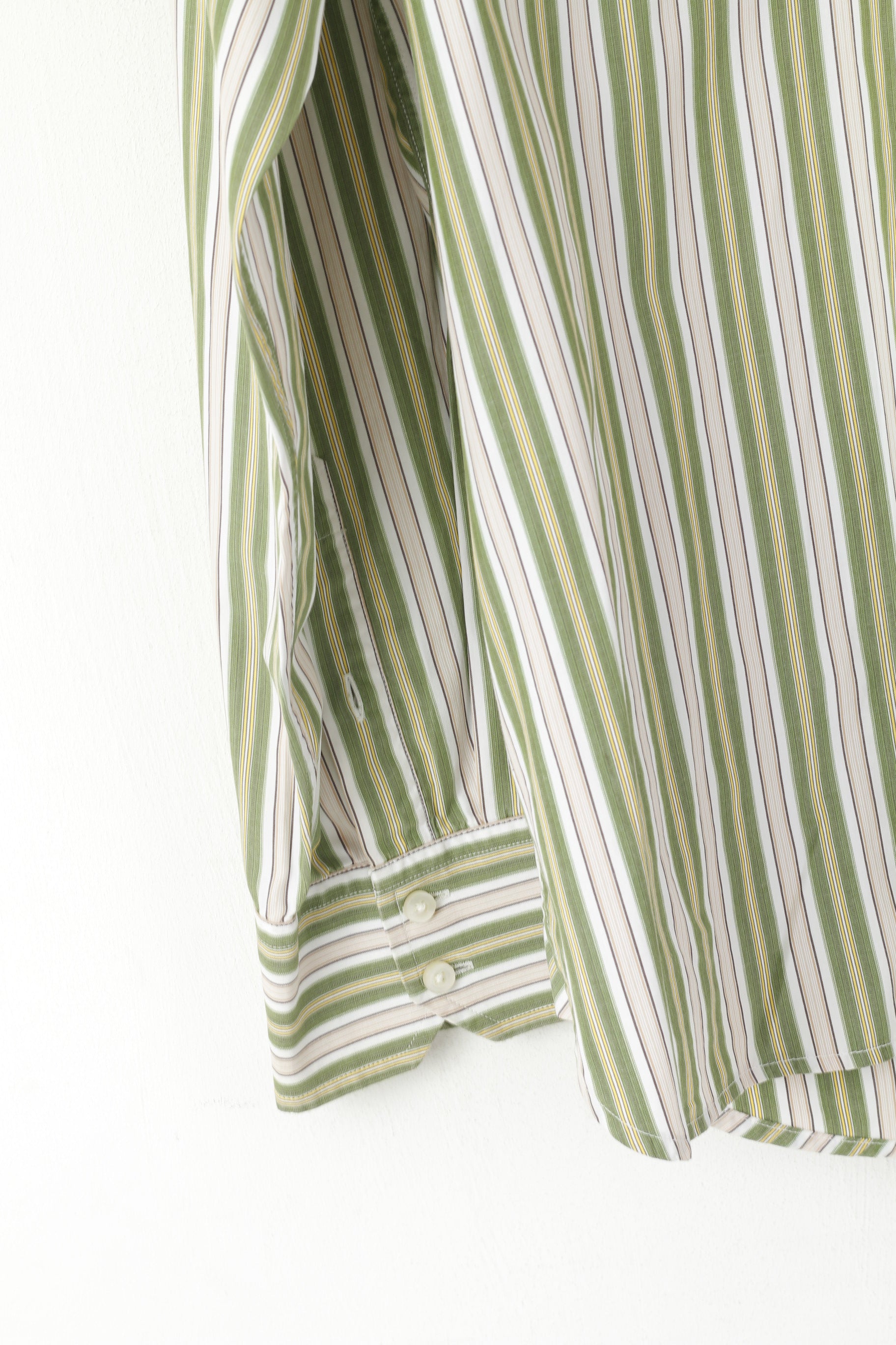 Tommy Hilfiger Men XL Casual Shirt Green Striped Cotton Long Sleeve Pocket Top