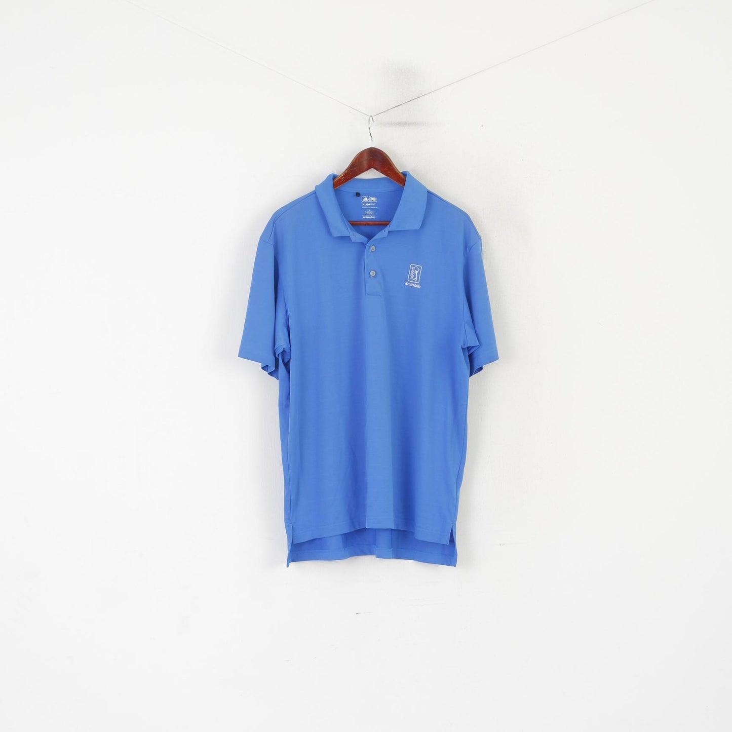 Polo Adidas da uomo L blu Climalite Golf TPC Scottsdale maglia vintage top