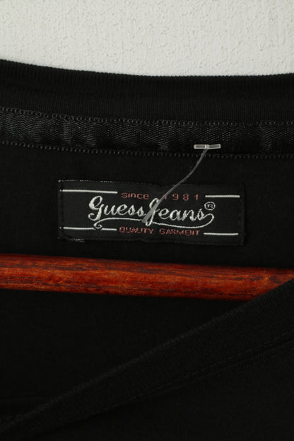 Guess Jeans Chemise noire à manches longues et col rond pour femme avec logo en zircone