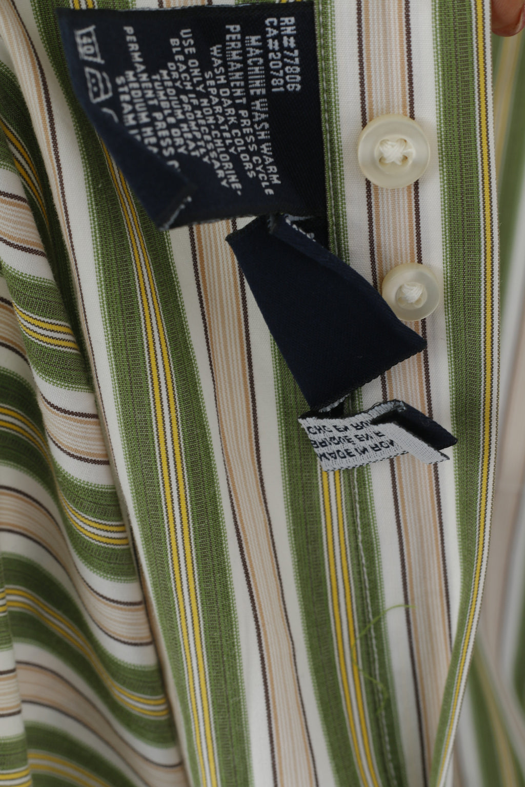 Tommy Hilfiger Men XL Casual Shirt Green Striped Cotton Long Sleeve Pocket Top