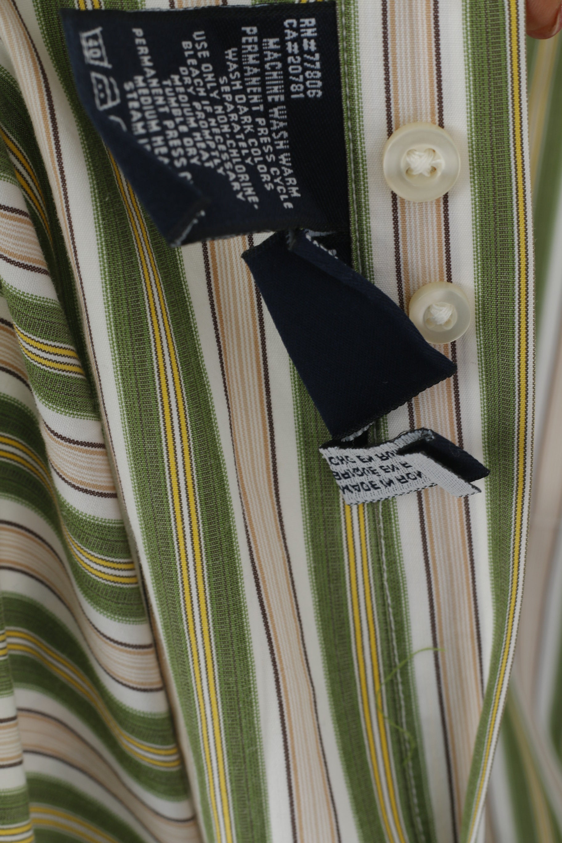 Tommy Hilfiger Men XL Casual Shirt Green Striped Cotton Long Sleeve Pocket Top