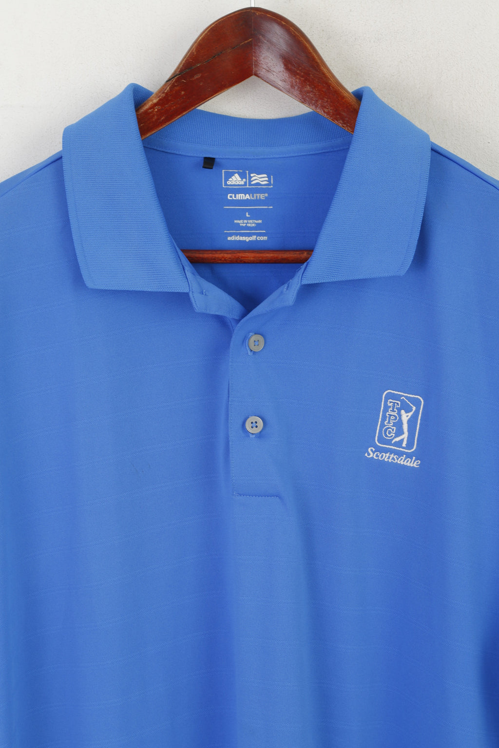 Adidas Homme L Polo Bleu Climalite Golf TPC Scottsdale Jersey Vintage Top
