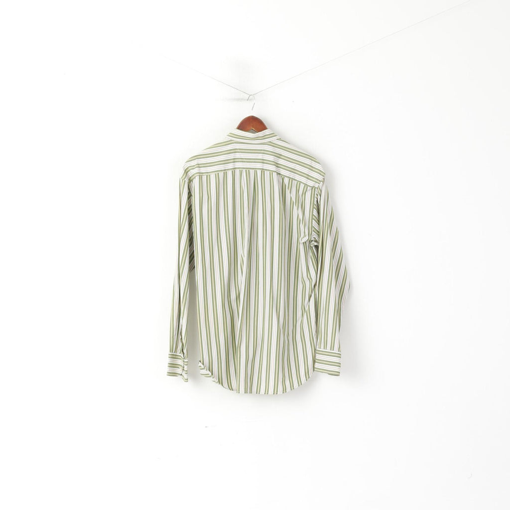 Tommy Hilfiger Men XL Casual Shirt Green Striped Cotton Long Sleeve Pocket Top