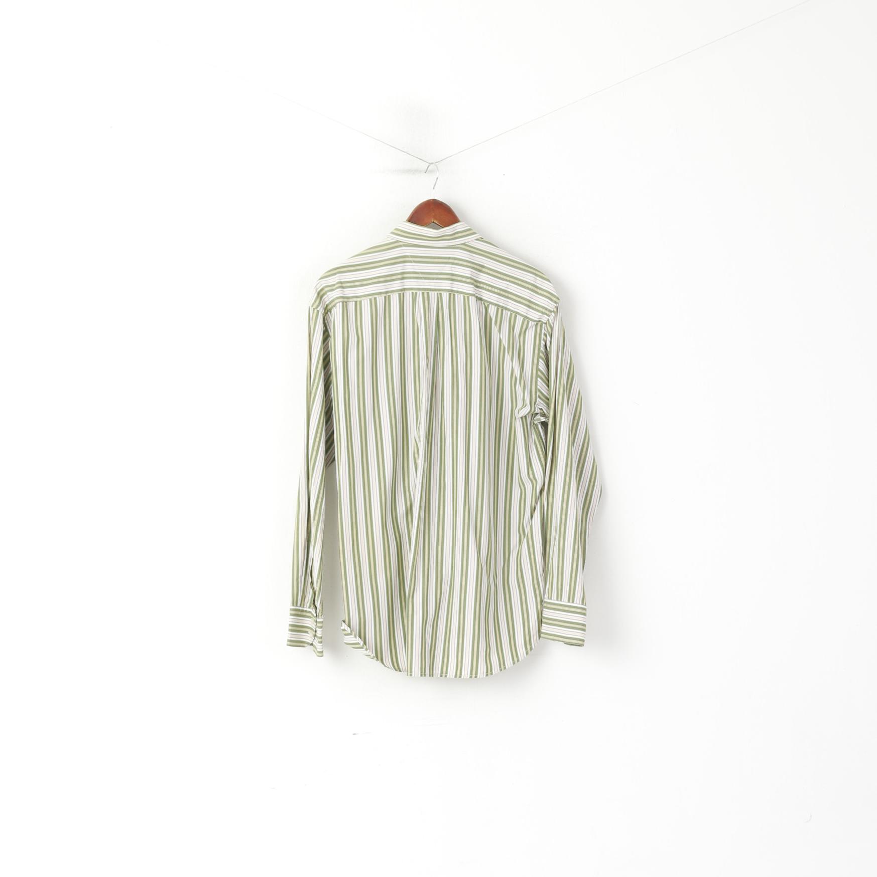 Tommy Hilfiger Men XL Casual Shirt Green Striped Cotton Long Sleeve Pocket Top