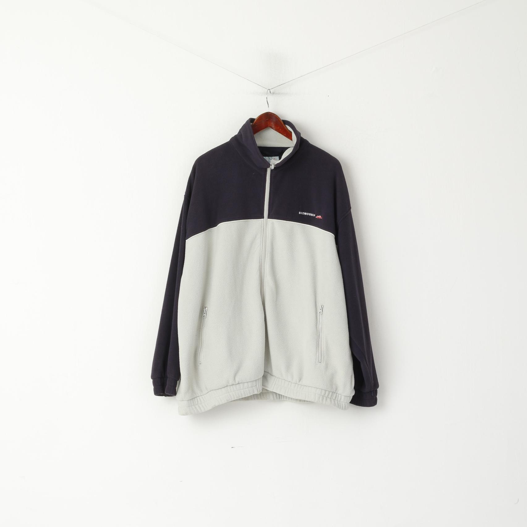 Snowdonia Men 2XL Fleece Top Grey Navy Soft Zip Up Sweatshirt Sportswear Vintage