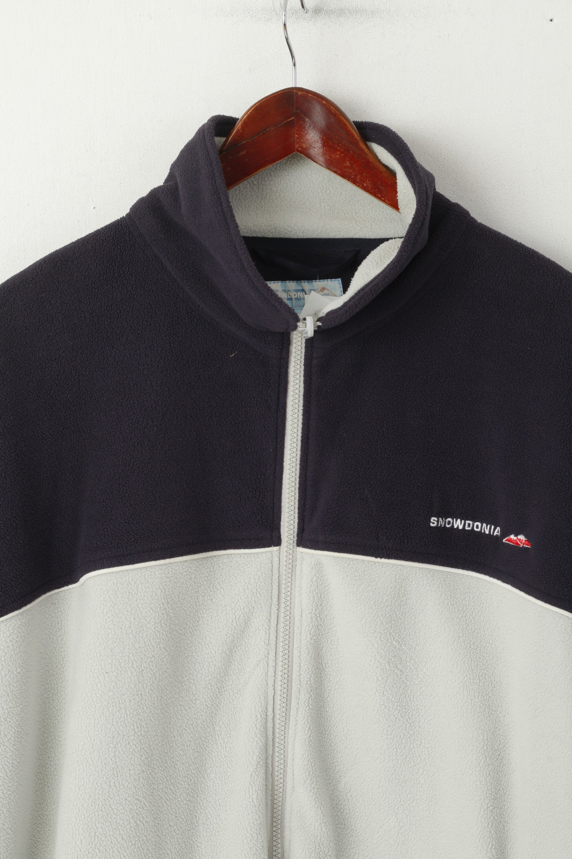 Snowdonia Men 2XL Fleece Top Grey Navy Soft Zip Up Sweatshirt Sportswear Vintage