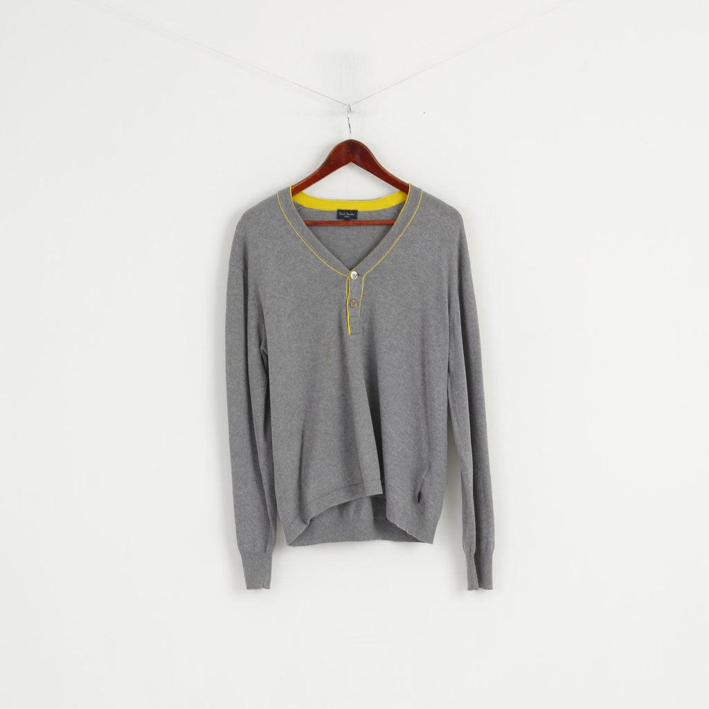 Paul Smith Jeans Men M Jumper Grey Cotton V Neck Classic Sweater