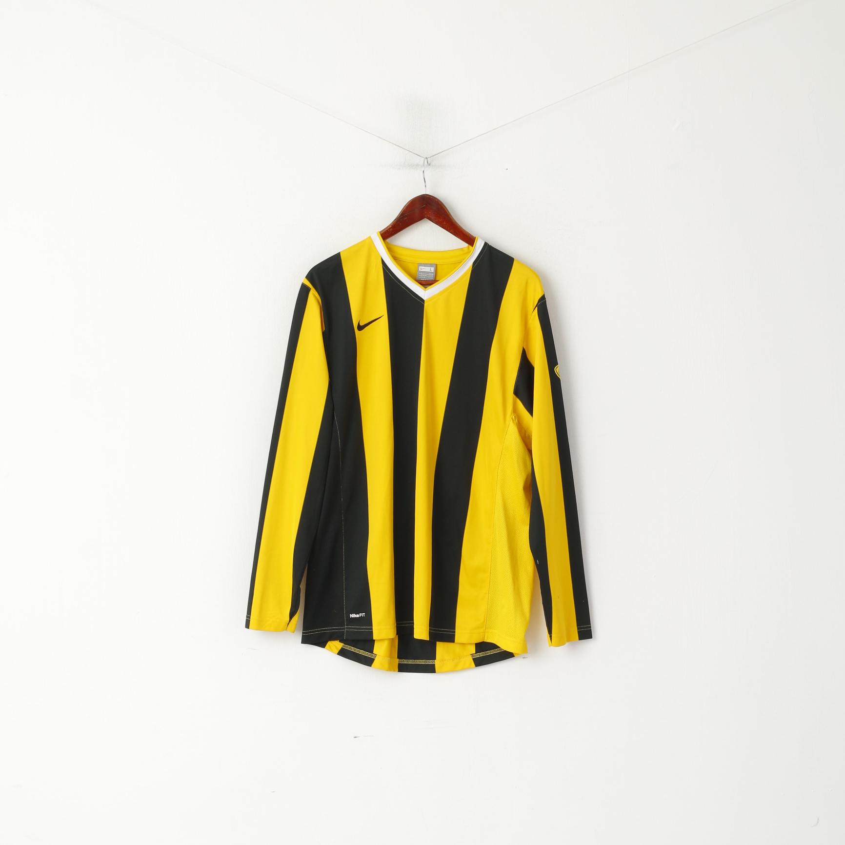 Maglia da calcio per abbigliamento sportivo da allenamento a righe gialle Nike L 183 da uomo