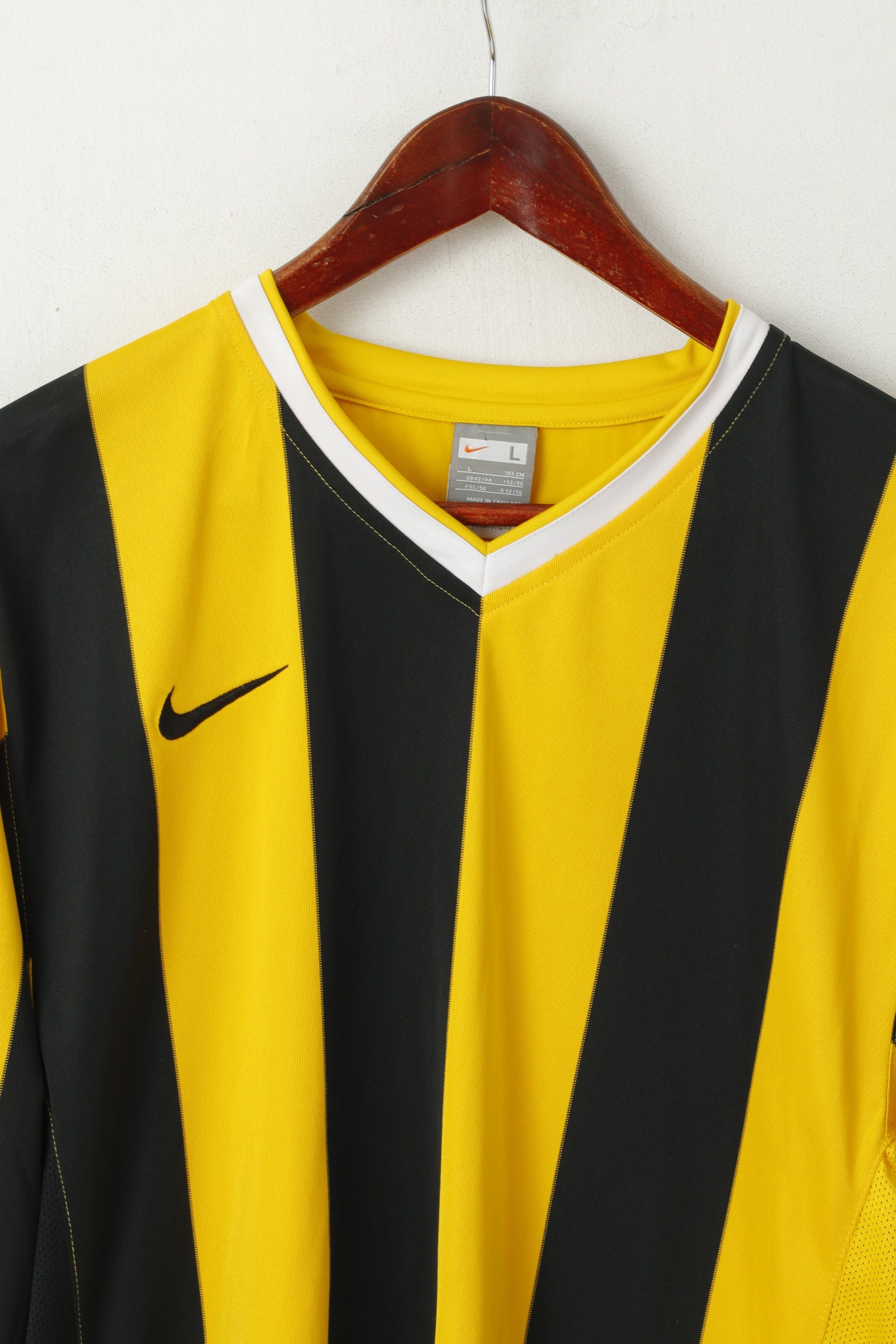 Maglia da calcio per abbigliamento sportivo da allenamento a righe gialle Nike L 183 da uomo