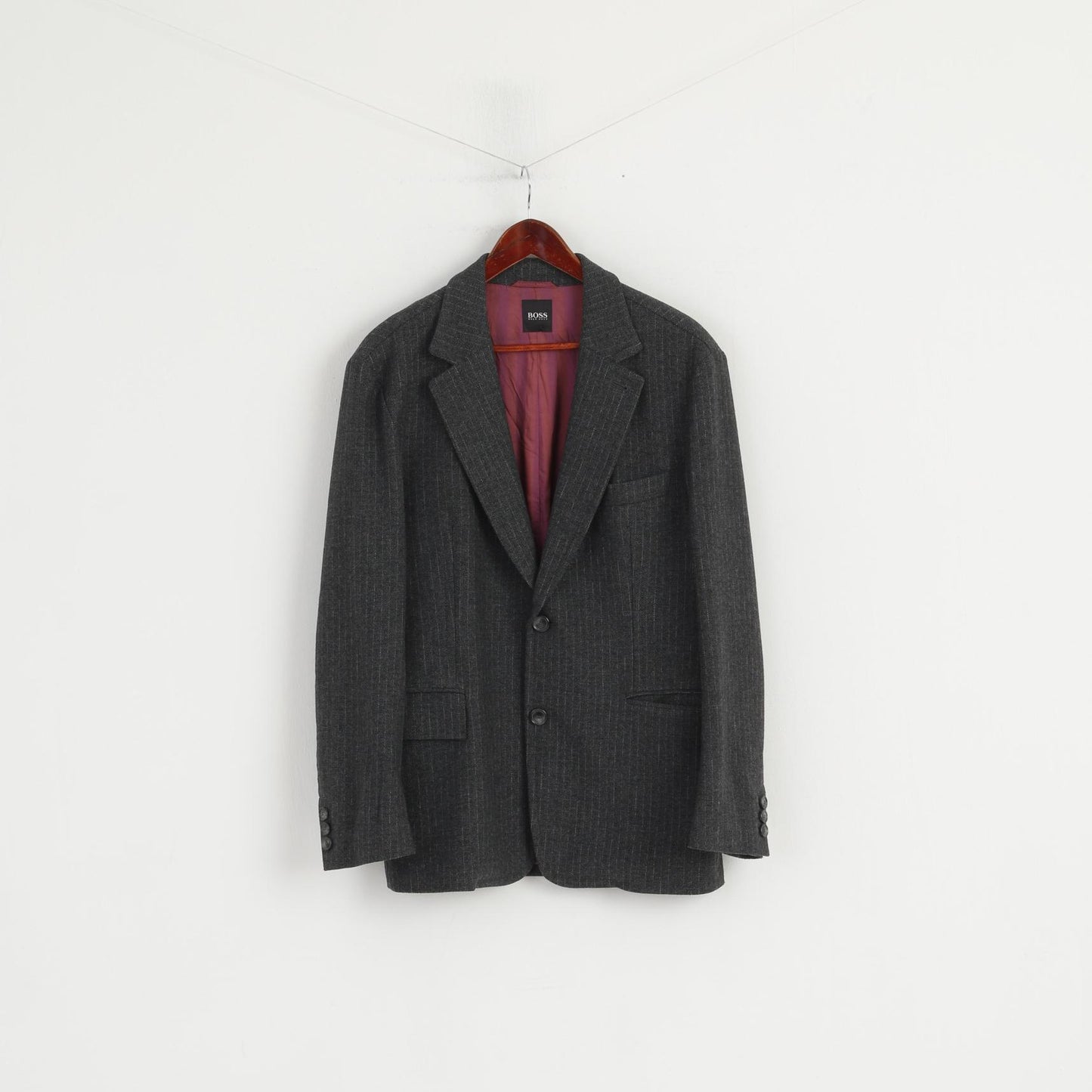 Hugo Boss Men 50 40 Blazer Grey Herringbone Wool Single Breasted Croll-l Jacket
