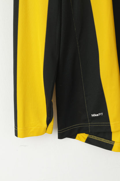Nike Men L 183 Long Sleeved Shirt Yellow Striped Training Sportswear Football Top