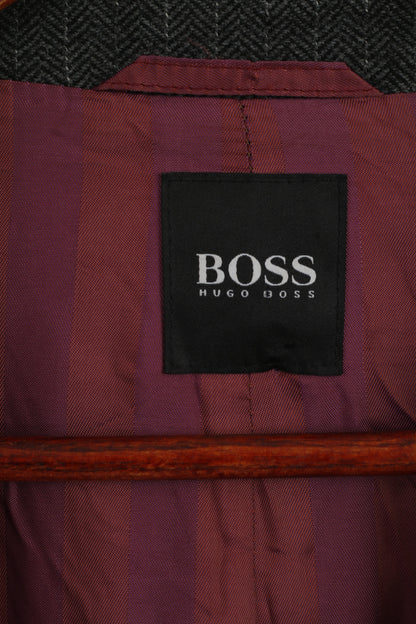 Hugo Boss Hommes 50 40 Blazer Gris Chevrons Laine Simple Boutonnage Croll-l Veste