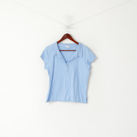 Calvin Klein Women L Polo Shirt Blue Cotton Cropped Short Sleeve Top