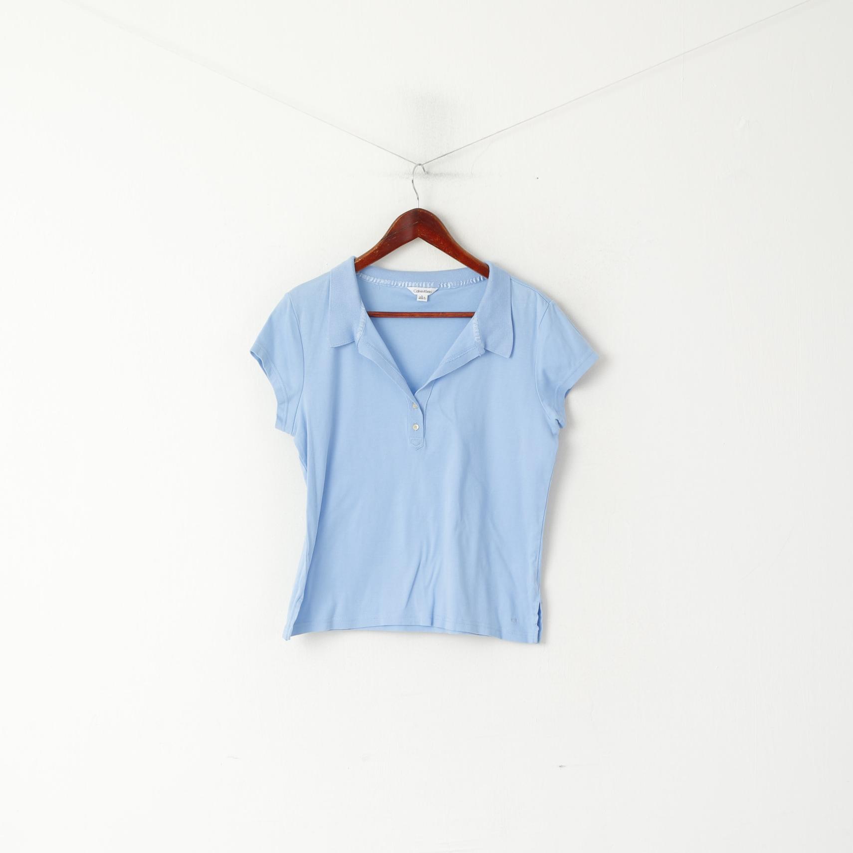 Polo Calvin Klein da donna L. Top corto a maniche corte in cotone blu