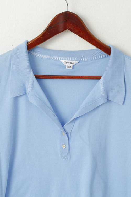 Calvin Klein Femmes L Polo Bleu Coton Court Manches Courtes Top