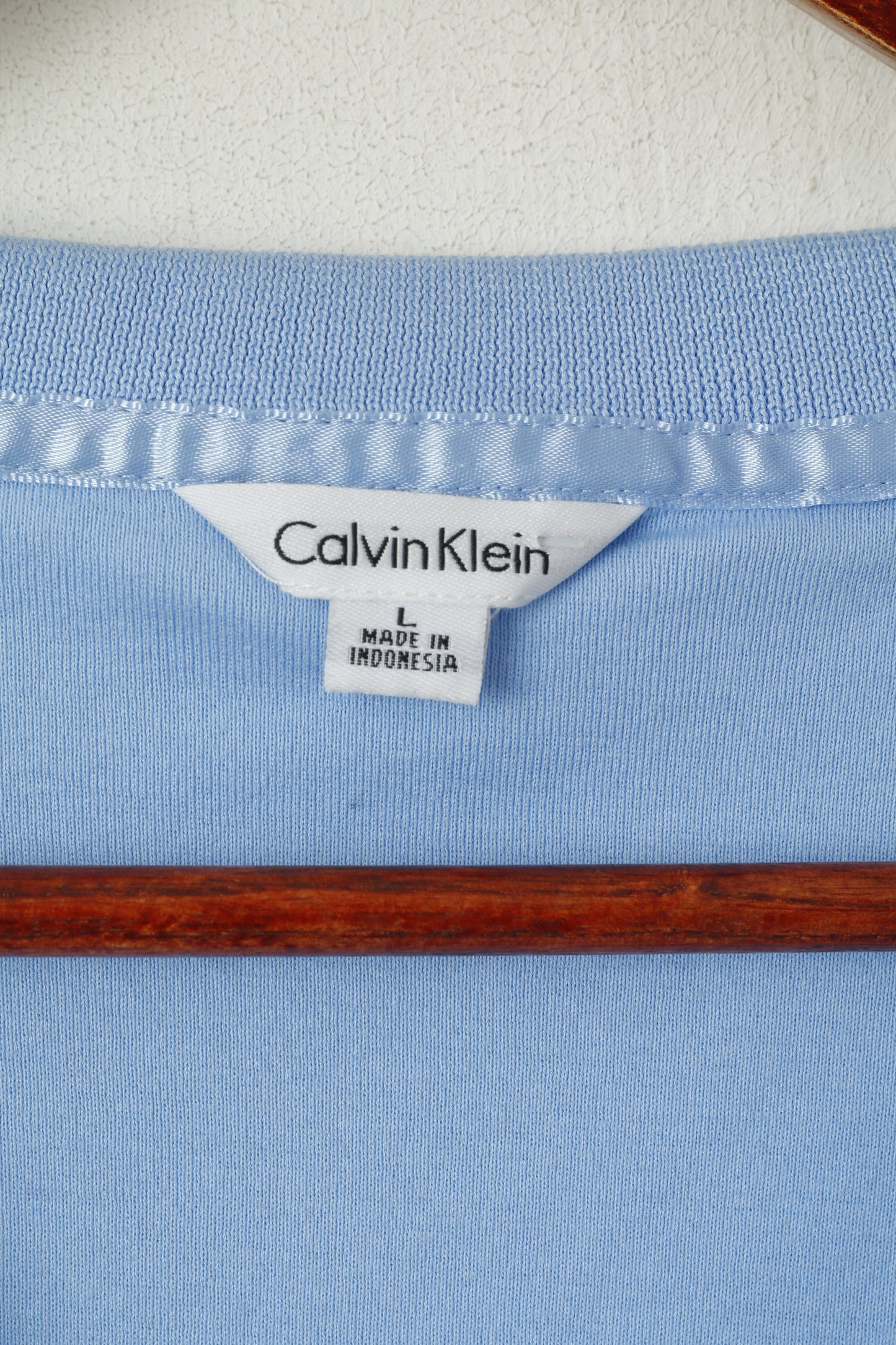 Calvin Klein Women L Polo Shirt Blue Cotton Cropped Short Sleeve Top