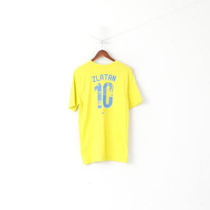 Nike Men L Shirt Yellow Cotton Sweden Football #10 Zlatan Sportswear Top