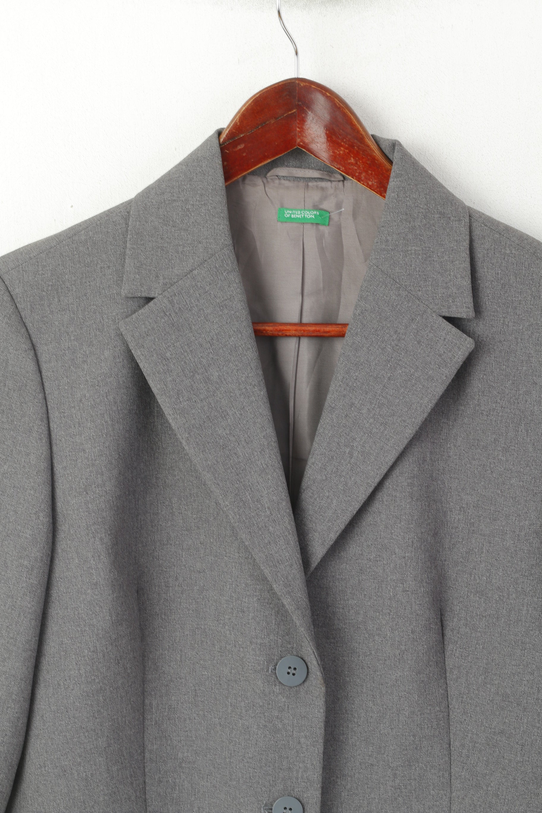 United Colors Of Benetton Donna 44 M Blazer Grigio Lucido Spalline Giacca monopetto