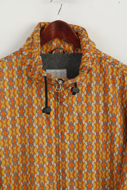 Etirel Men M Jacket Bomber Orange Vintage Diamond Print Ski Fleece Inside Top