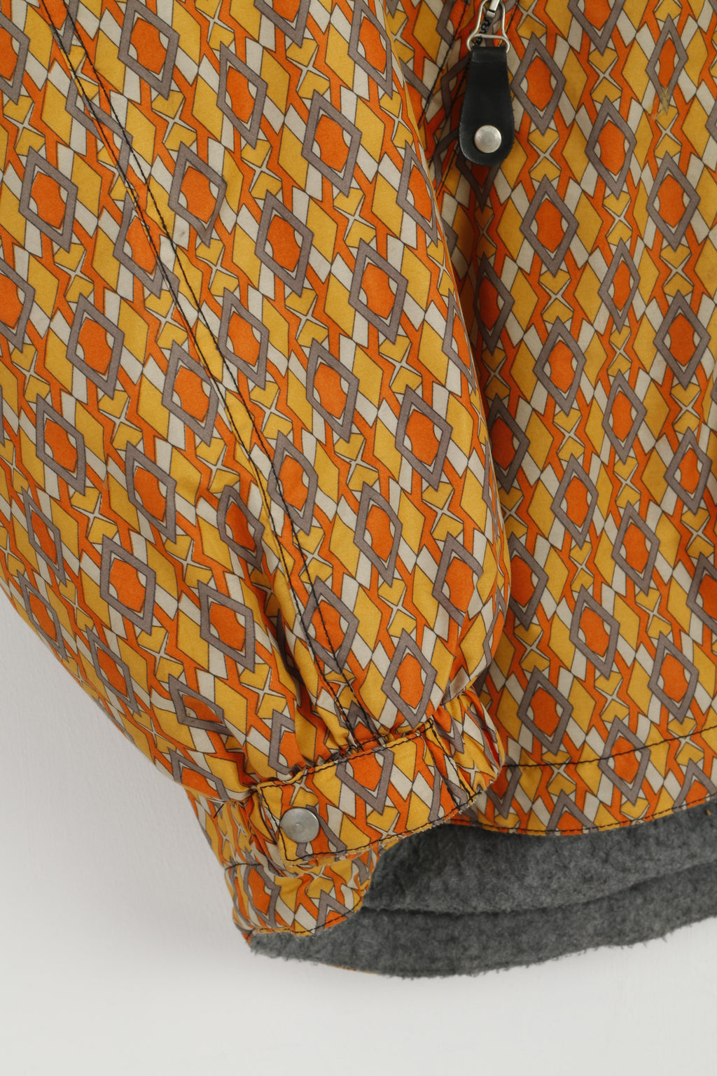 Etirel Men M Jacket Bomber Orange Vintage Diamond Print Ski Fleece Inside Top