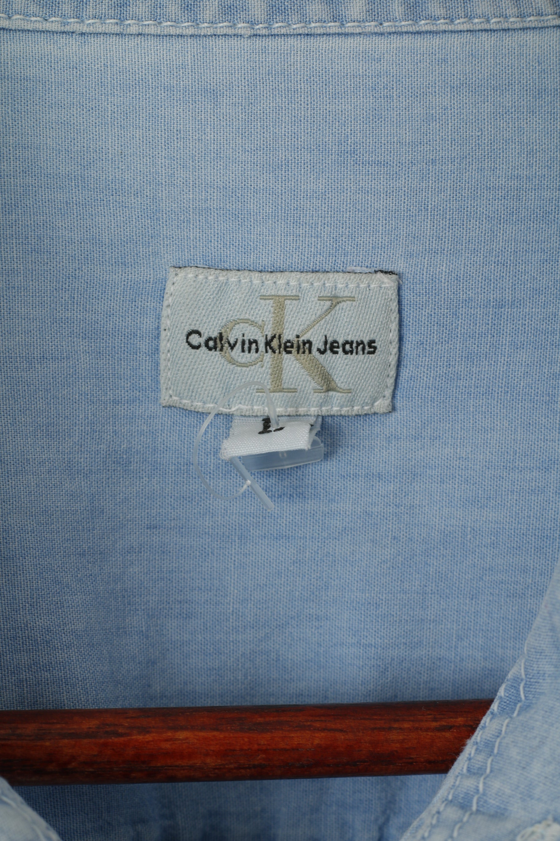 Calvin Klein Jeans Uomo L Camicia casual Top a maniche lunghe in morbido cotone azzurro
