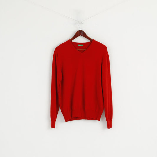 United Colors of Benetton Homme M Pull Rouge Coton Col V Pull Classique