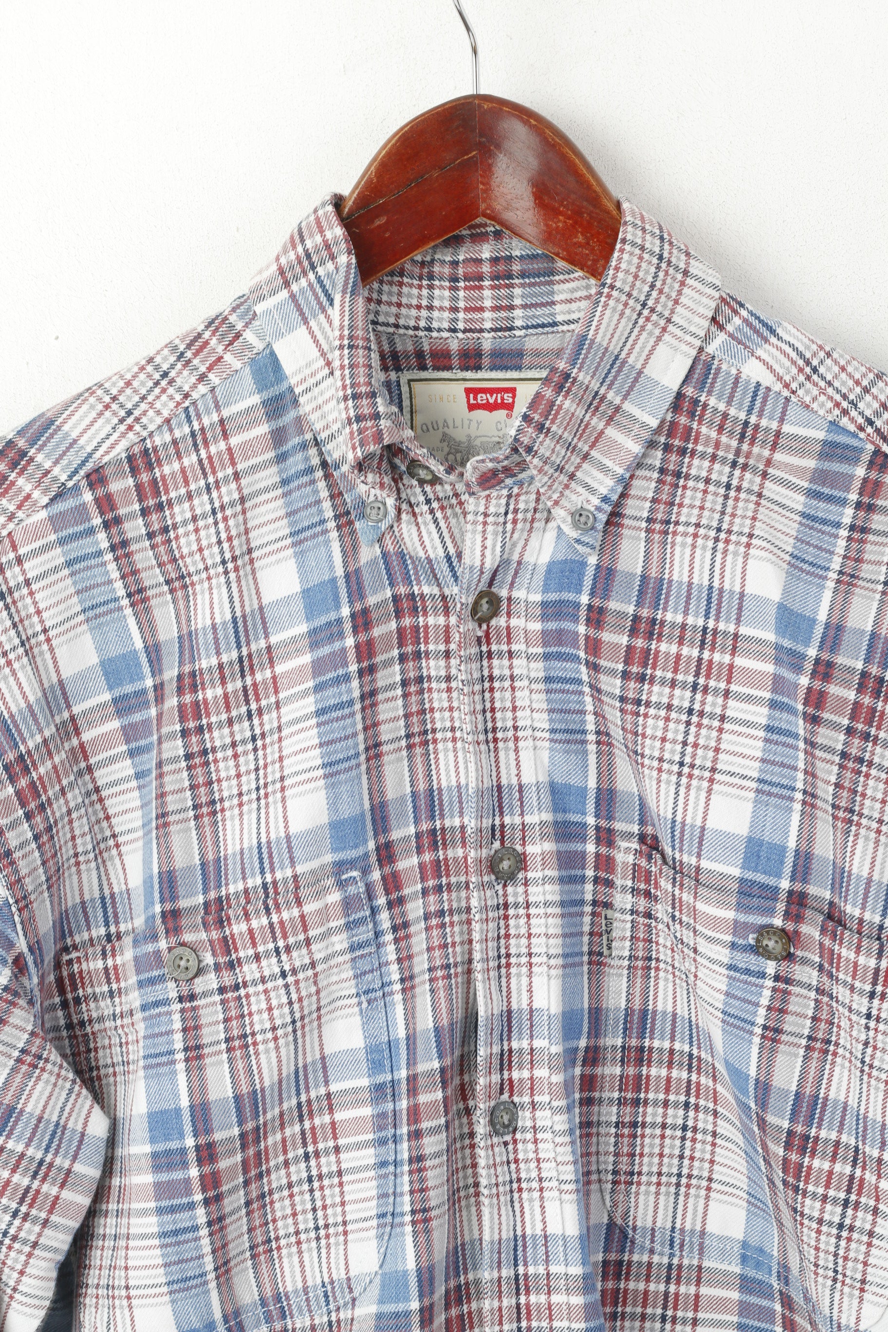 Levi's Men S Casual Shirt Blue Check Vintage Cotton Long Sleeve Western Top