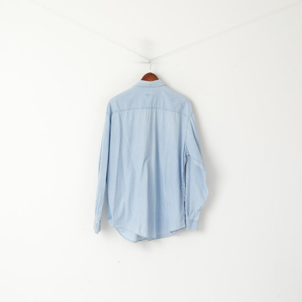 Calvin Klein Jeans Uomo L Camicia casual Top a maniche lunghe in morbido cotone azzurro