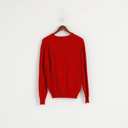 United Colors of Benetton Men M Jumper Red Cotton V Neck Classic Sweater