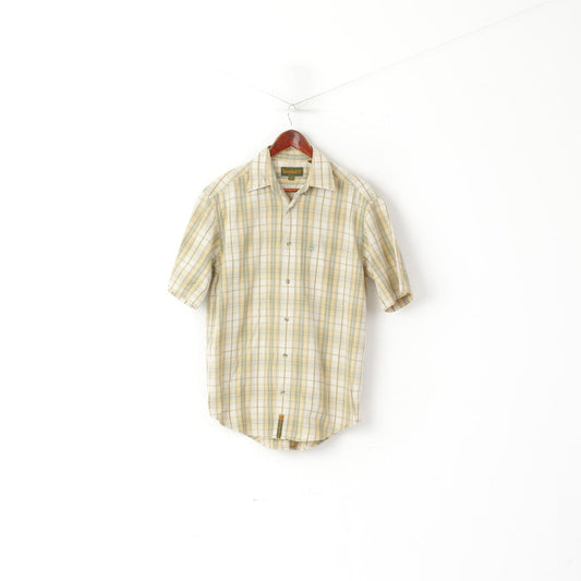 Timberland Chemise décontractée pour hommes Vert à carreaux en coton Vintage à manches courtes