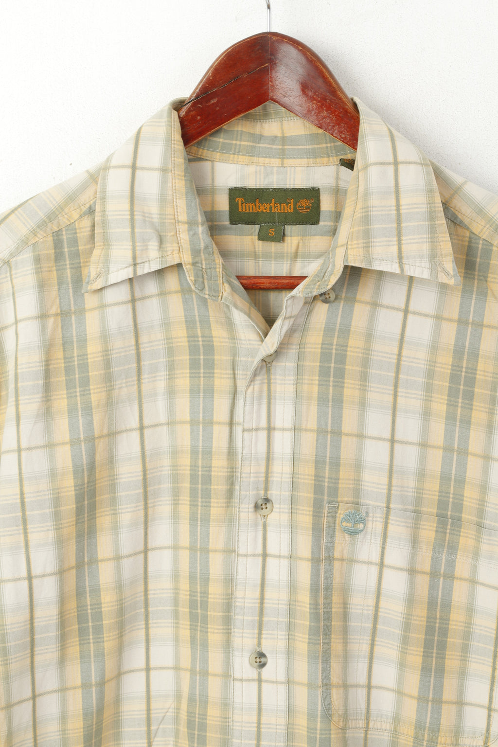 Timberland Chemise décontractée pour hommes Vert à carreaux en coton Vintage à manches courtes